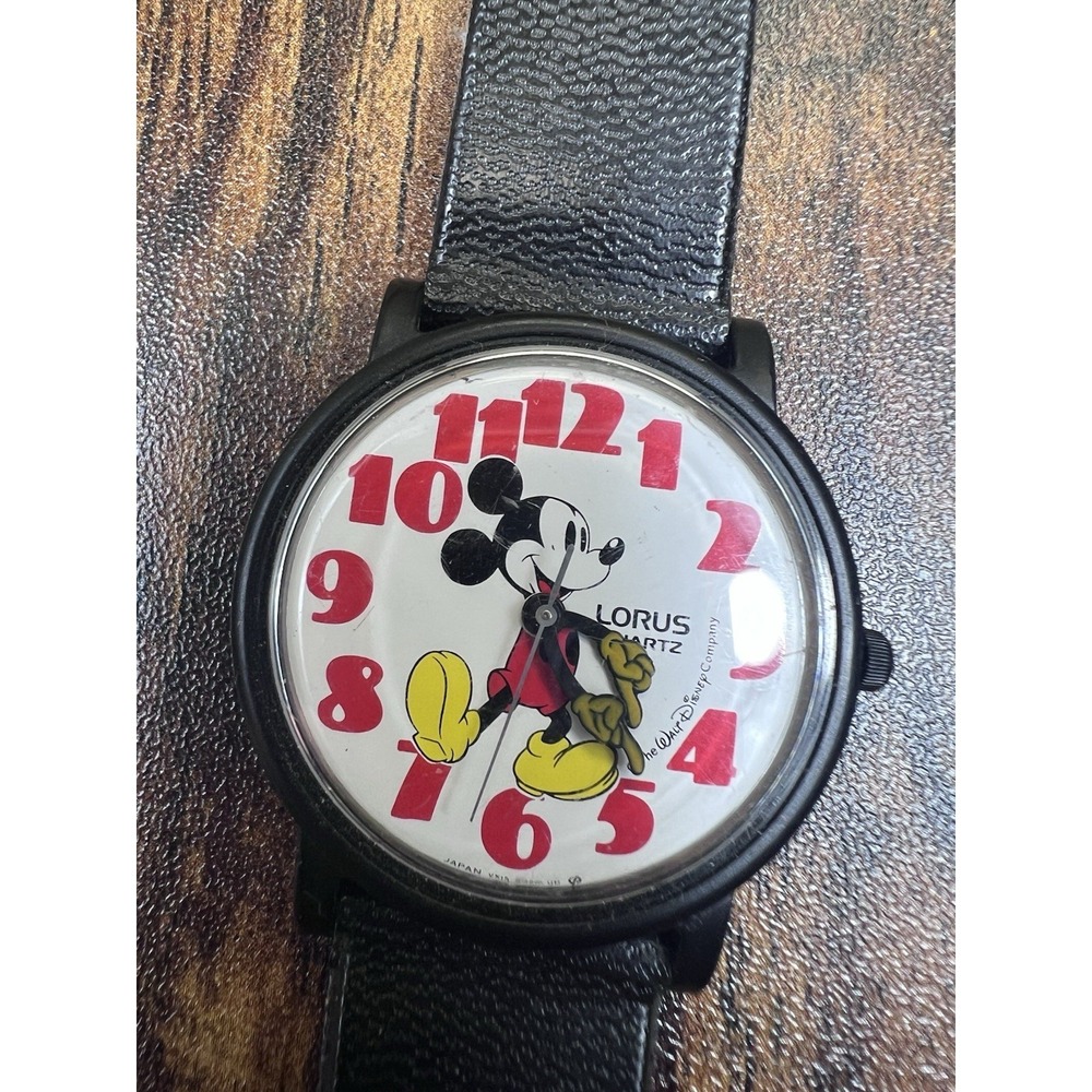 Vintage Lorus Quartz Mickey Mouse black wrist watch - Untested